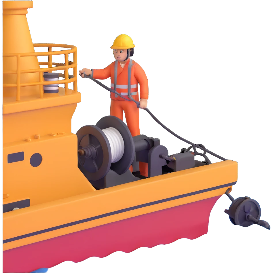 Detailed sequence showing winch operator on ship deck collecting sediment cores and passing to scientists emoji