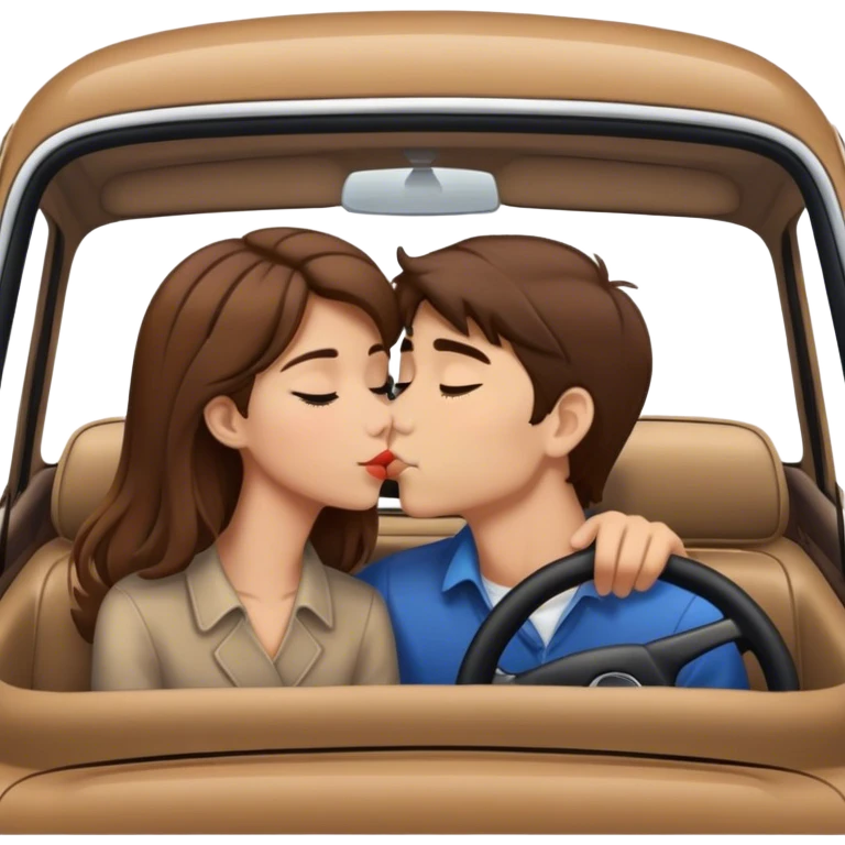 tan girl with brown hair kissing boy with brown hair in  car emoji