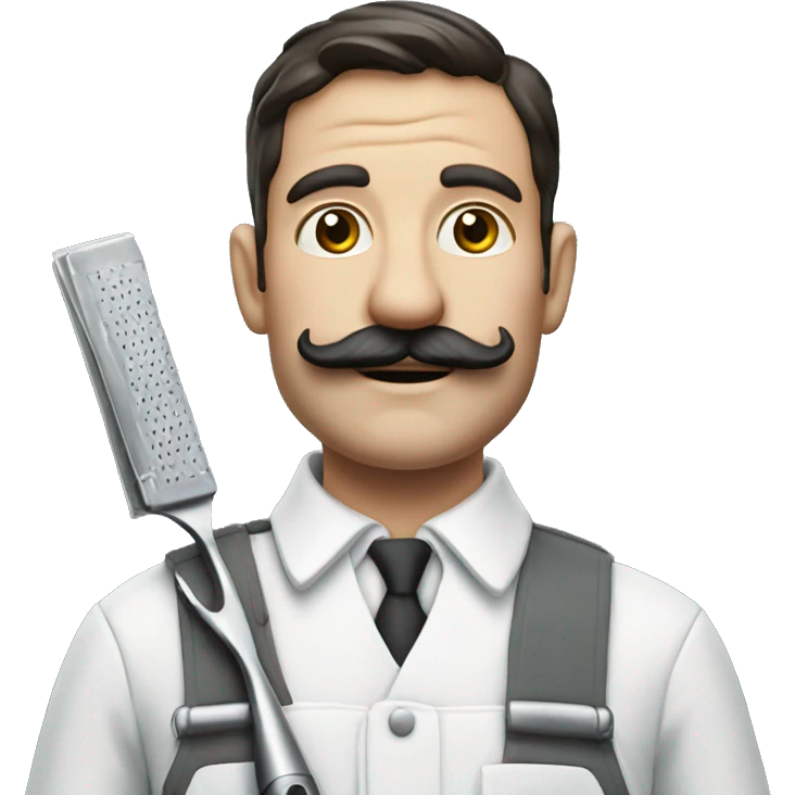 Photorealistic milkman with a mustache and a razor emoji