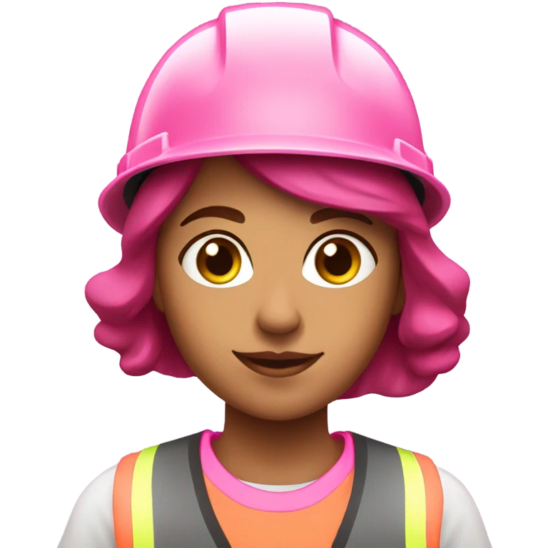 girl with burgundy hair wearing pink hard hat and pink hi vis vest emoji