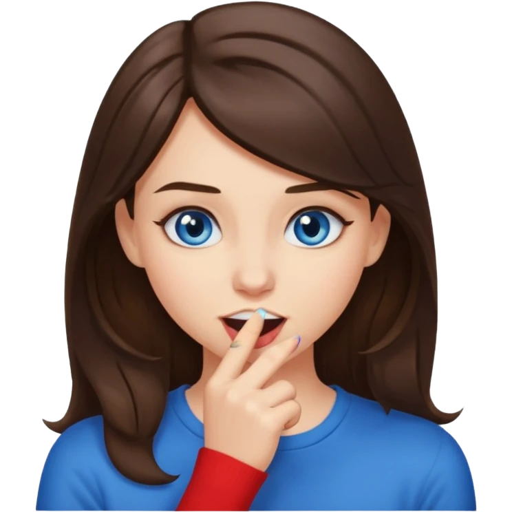 flirty biting nail while smirking girl brunette blue eyes  emoji