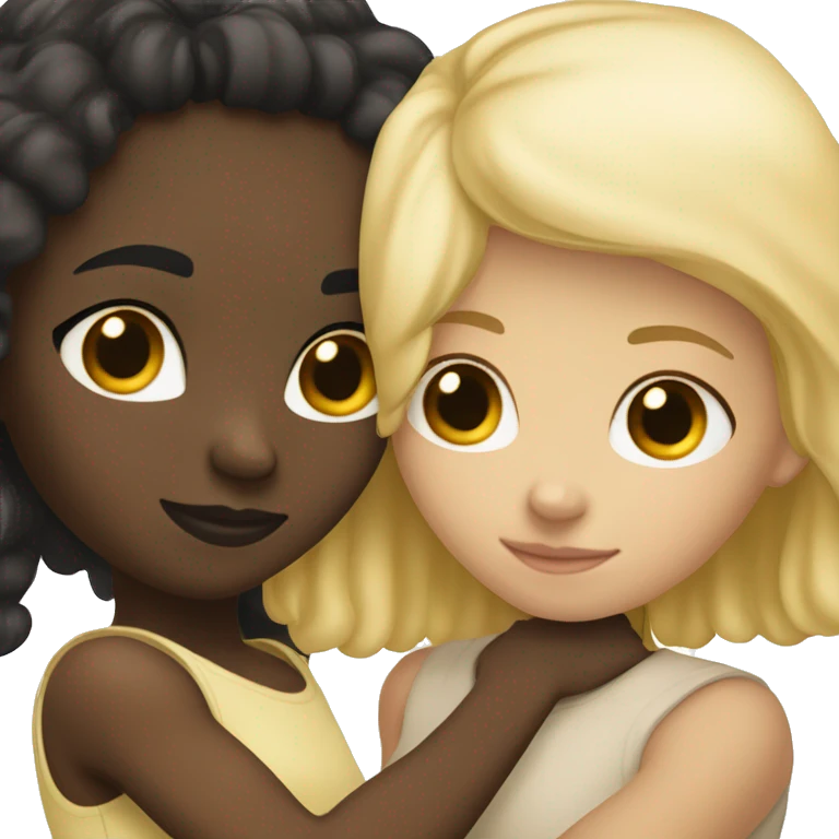 Dark skinned girl hugging a light skinned girl with blonde hair emoji