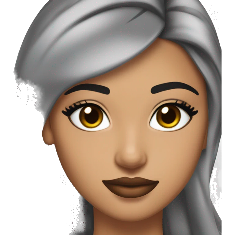 Maddy Perez has almond eyes with bold eyeliner, arched brows, full lips, high cheekbones, and bronzed, glowing skin. Her sleek hair is styled in ponytails or waves, often accessorized. Her look is polished and striking.


 emoji