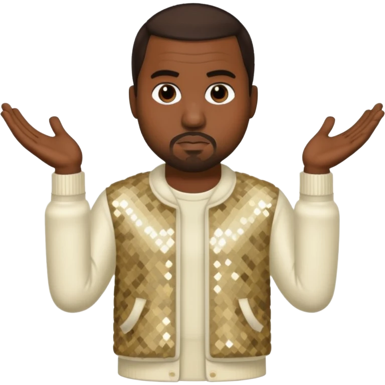 Kanye West with dark brown hair, cream sequin outfit emoji
