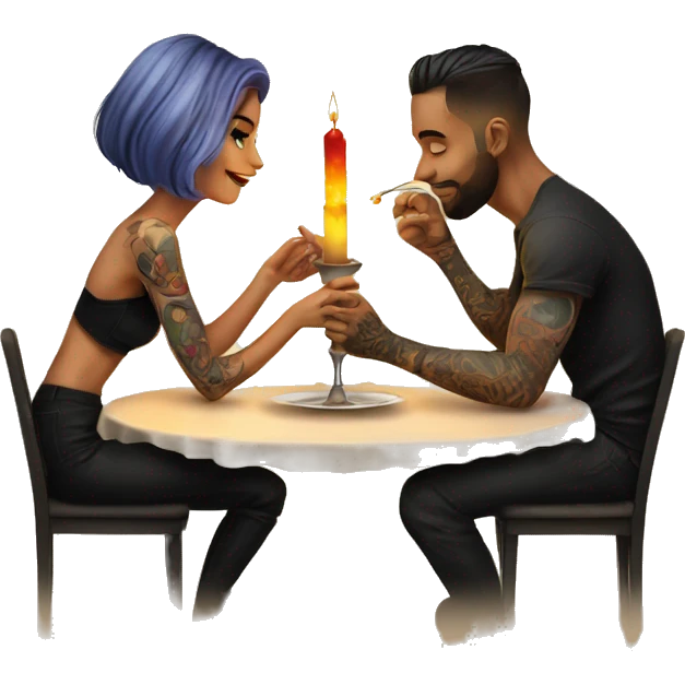 romantic candle light dinner for beautiful tattooed couple emoji