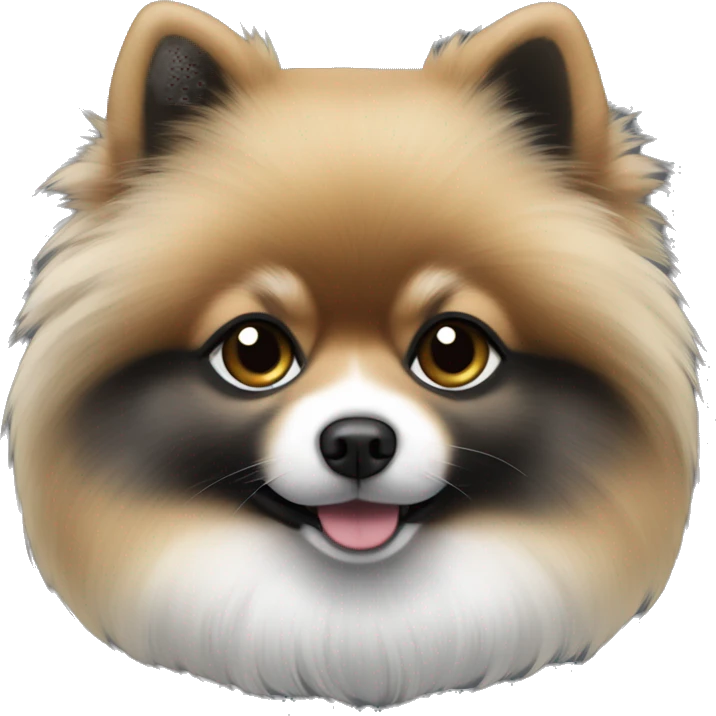 a Pomeranian with sable fur, featuring a mix of black and gray shades. emoji
