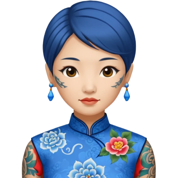 ancient woman with tatooed and blue cheongsam emoji