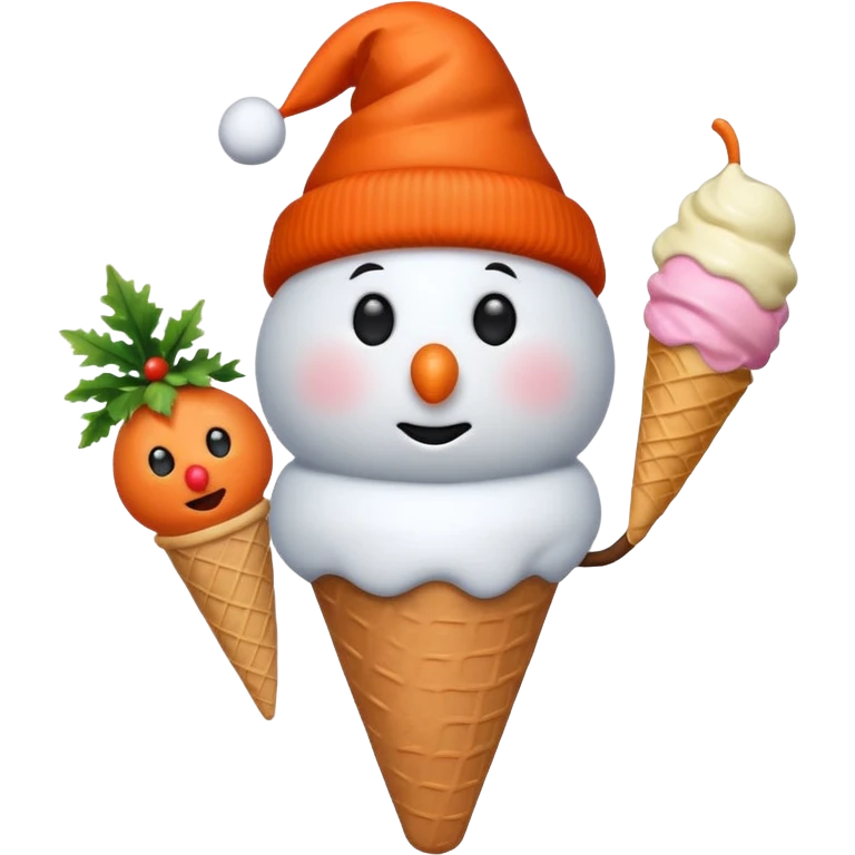 snowman wearing cap with ice cream  emoji