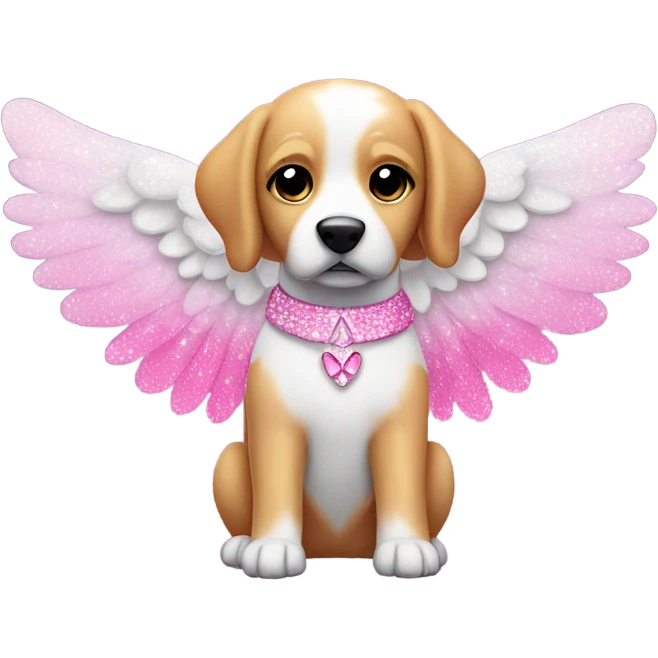 Pink ombre sparkly dog with angel wings  emoji