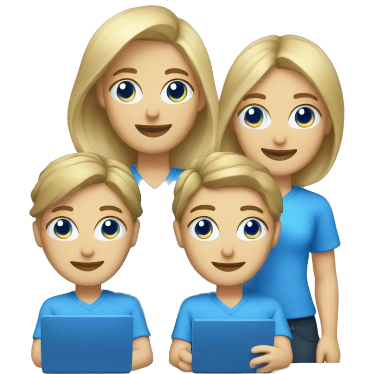 Russian Teamwork with laptops in blue color emoji
