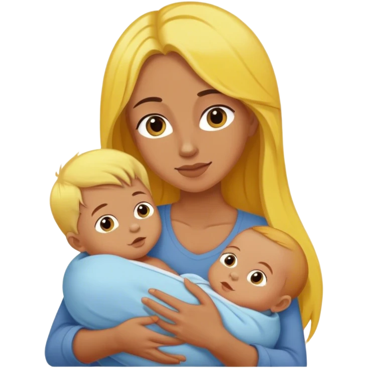 mom with long brown hair holding boy baby with yellow hair emoji