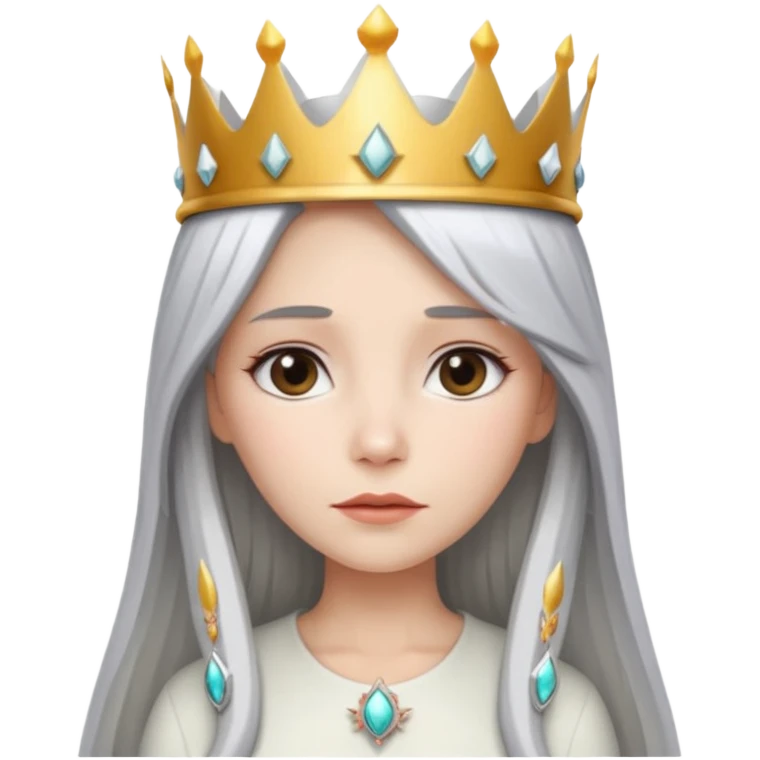 White silver straingt Long Haired Women, Queen with crown — soft expression emoji