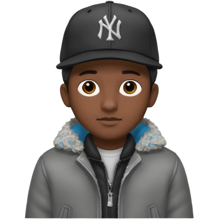Cappellino New Era New York nero e persona con giubbotto di pecora grigio e anche la lana grigia emoji