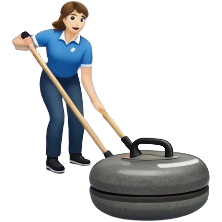 An icon showing a detailed close-up of a curling stone sliding across the ice, with a broom in motion beside it. The background features an indoor stadium with cheering spectators on the stands. Transparent background captures the strategy and focus of curling. emoji