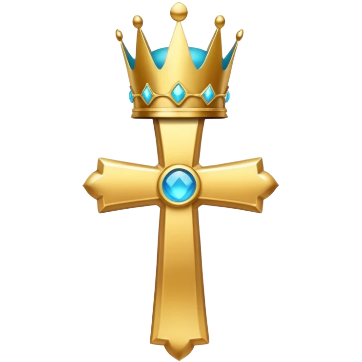 a golden, glowing cross with a cyan crown on top of it, with no background emoji