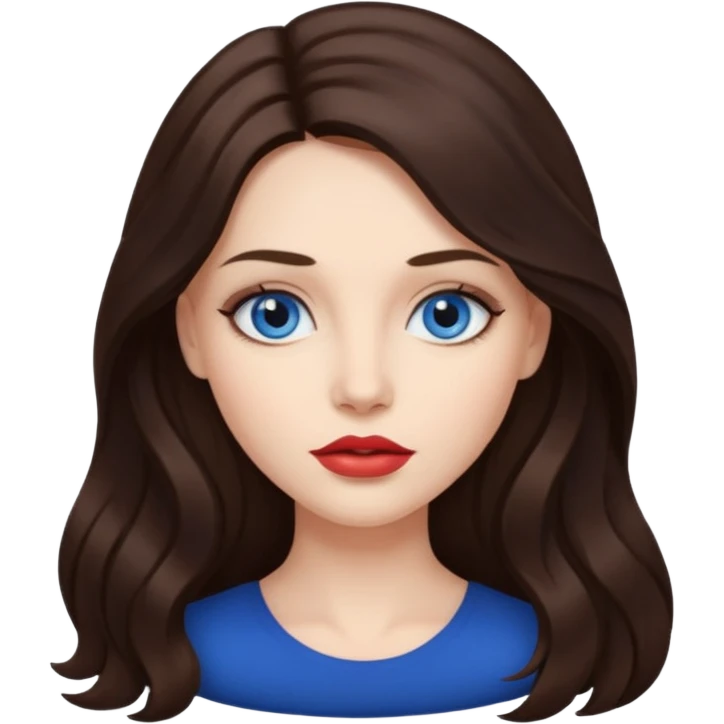Woman with fair skin long brunette hair dark blue eyes and full lips emoji