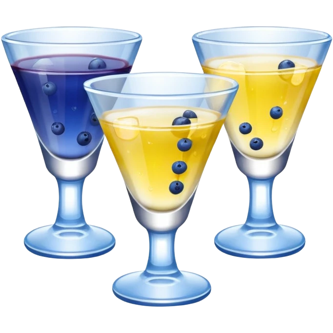 4 shotglasses with blueberry lemon drop in them  emoji