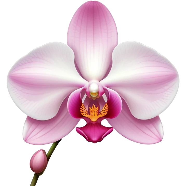 Exquisite phalaenopsis moth orchid with pure white petals and subtle pink center, single bloom emoji