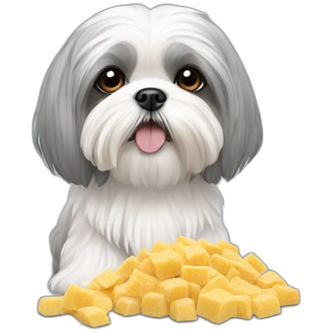 maltese-shih tzu -eating - grey ears emoji