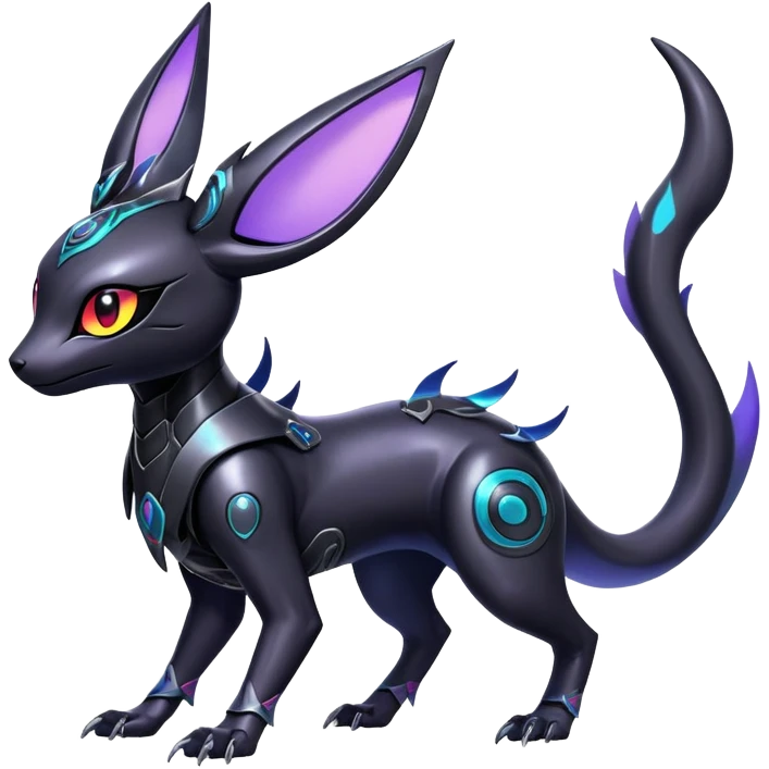 Shiny Ethereal Edgy Cool Celestial Futuristic Modern Cyber-Salandit-Umbreon-Espeon-Hybrid (Full body) emoji