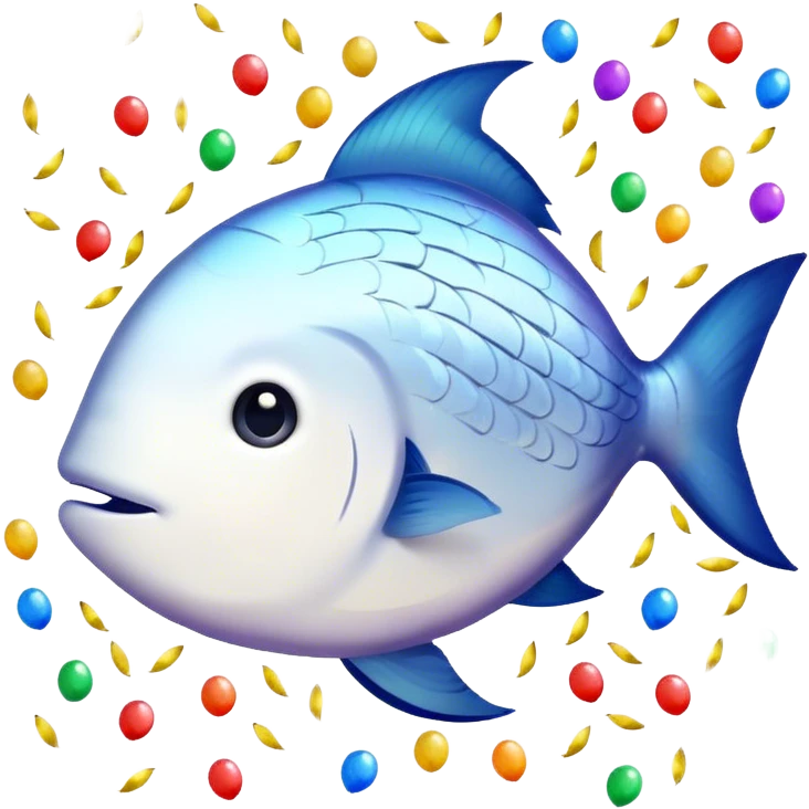 white fish surrounded by confetti emoji