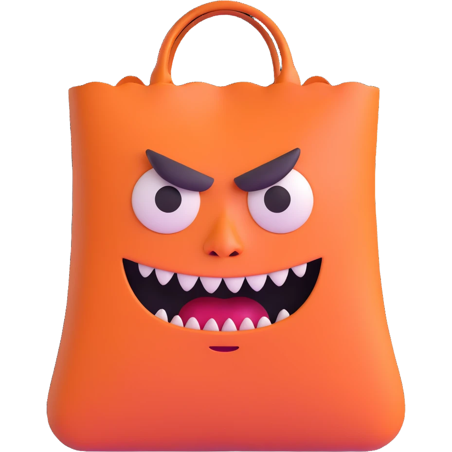 terrifying bag with monstrous face and creepy expression emoji