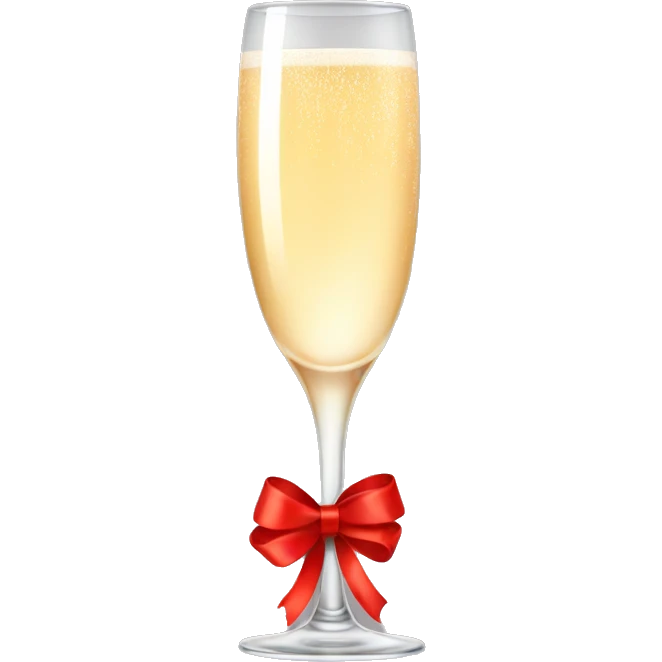 Cute glass of champagne with a red ribbon wrapped around the glass emoji