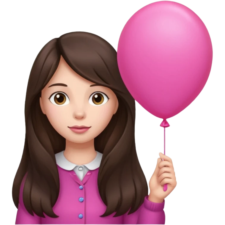 brunette long hair girl with pink baloon emoji