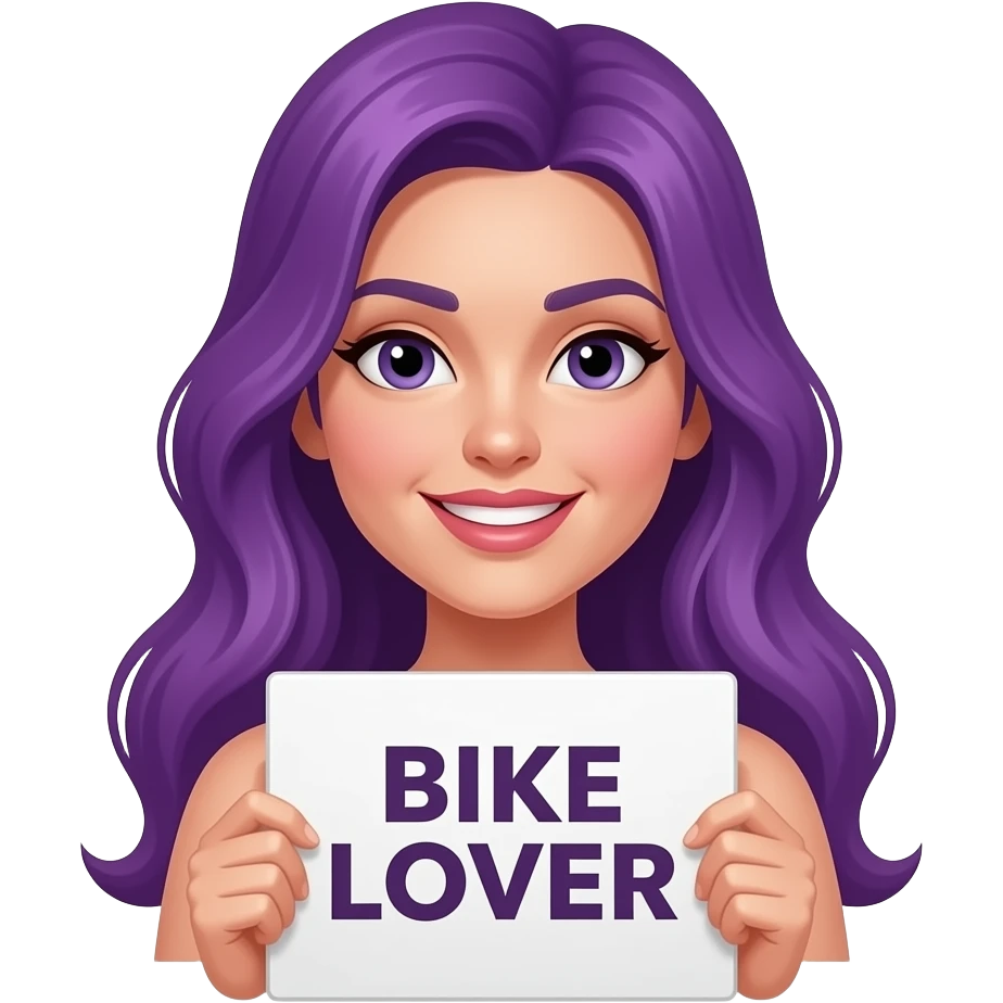 sexy girl with long purple hair holding a BIKE LOVER sign emoji