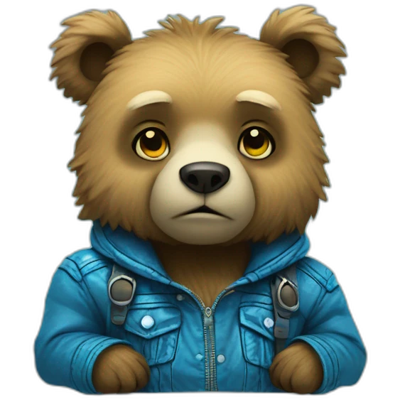 little blue neon punk bear thinking emoji