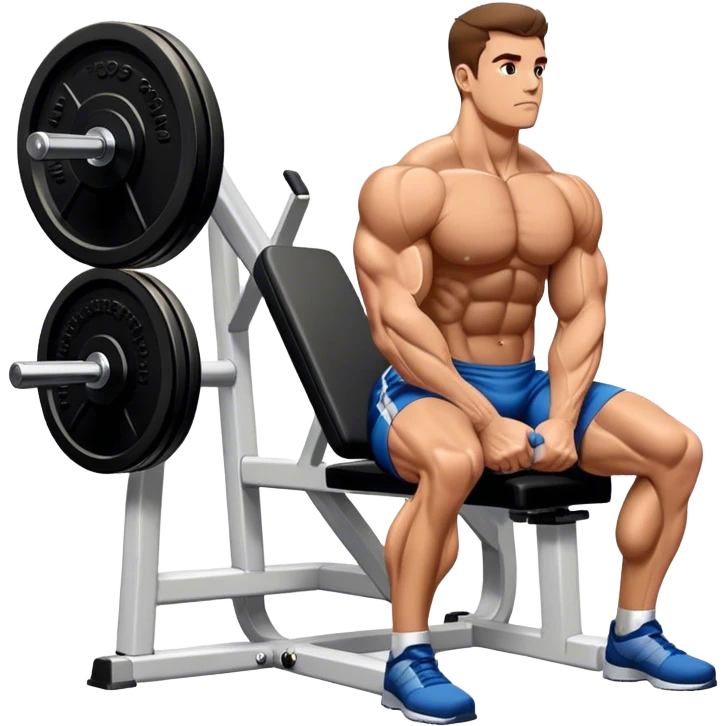 side-view bodybuilder seated weighted calf-raise machine lower leg exercise emoji