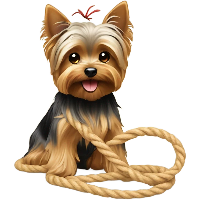 Yorkie dog playing with rope toy emoji