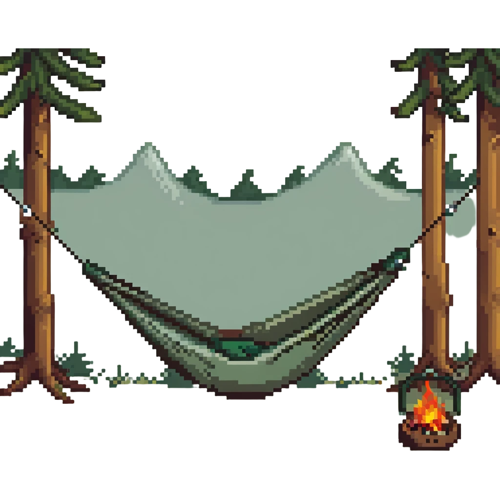camping hammock setup in wilderness emoji