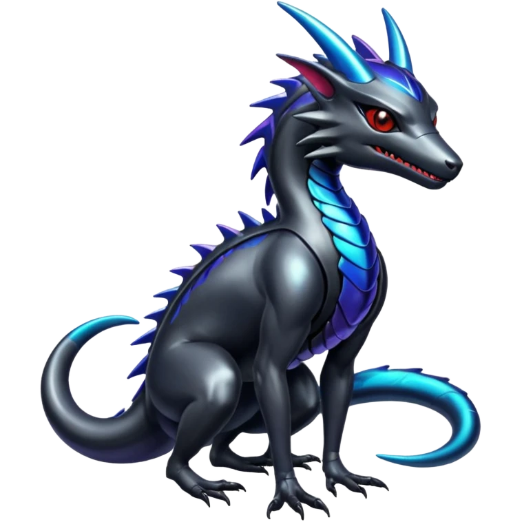 Oil-Slick Rainbow-Dark Metallic-Glossed Sleek Futuristic Cyber-Nargacuga-Vernid-fusion-creature (full body) emoji