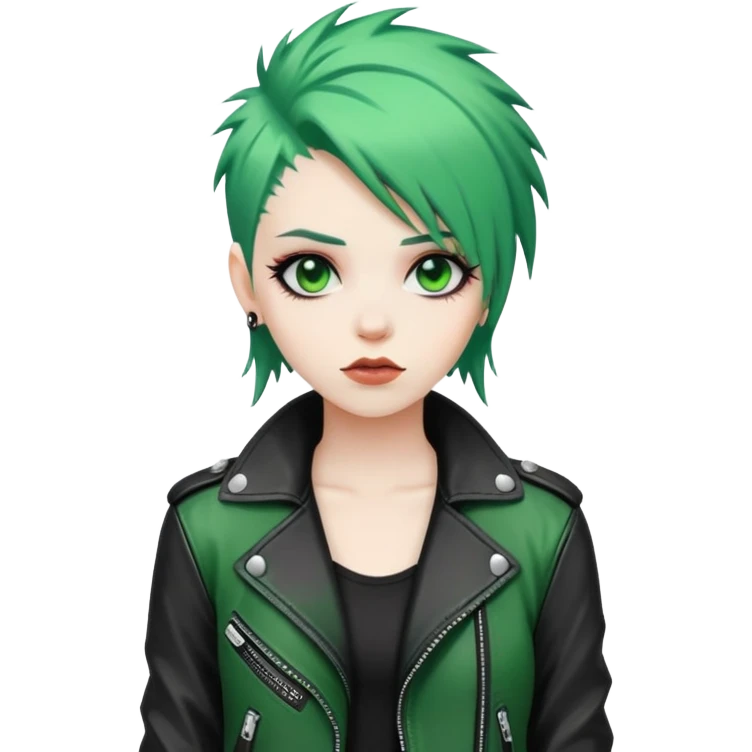 punk girl with green hair in black leather jacket  emoji