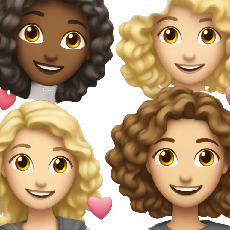blonde female and brunette female best friends happy smiling with hearts everywhere emoji