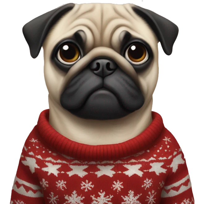 A pug in a New Year's sweater emoji