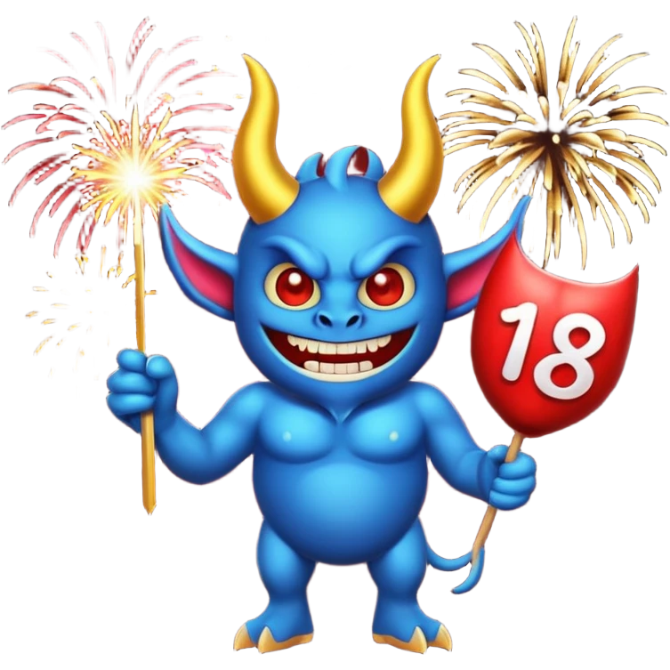 Demon , HAPPY NEW YEARS sign, Fireworks emoji