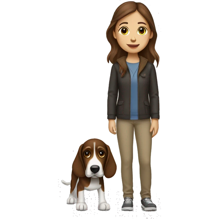 Girl with brown hair and a treeing walker coonhoun emoji