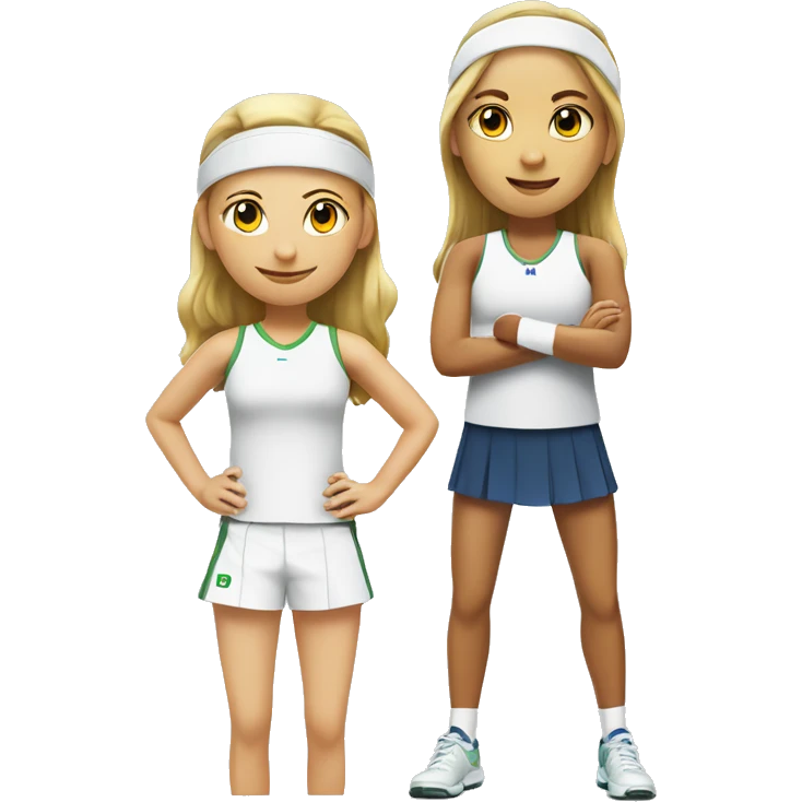 Create one girl danish tennis player with one girl Swedish tennis player standing together  emoji