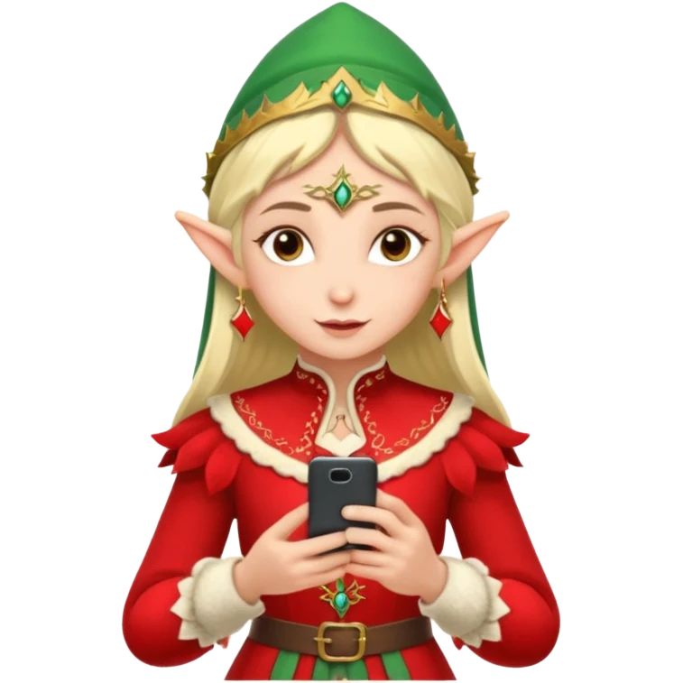 elf with russia custome dress and smartphone, red emoji