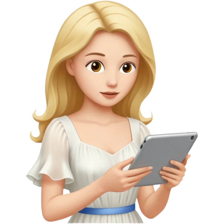 woman in dress reading a tablet emoji