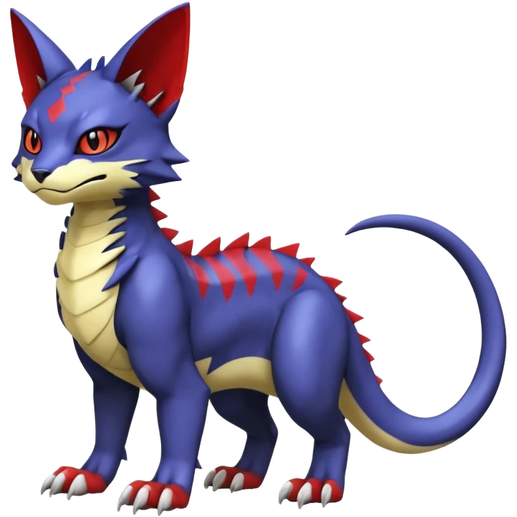 with red markings, scaley scaly batty feline-like quadrupedal digitigrade furry feral Bastet-Noibat-Gatomon-Garchomp-Digimon-Fakémon-Pokémon-creature (full body) emoji