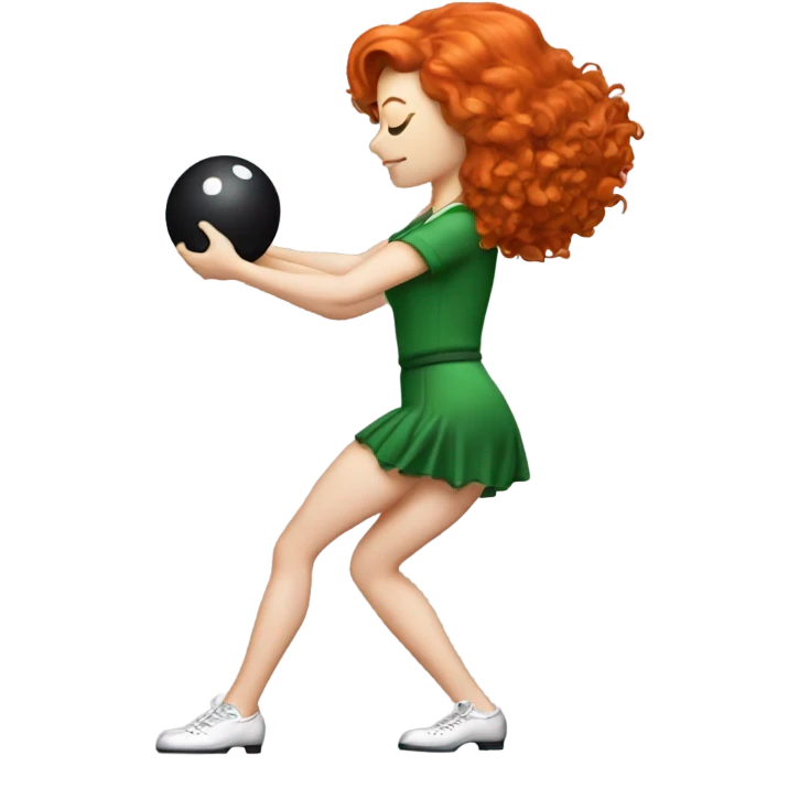 Irish, red-headed, female dancer bowling, in a standing, slightly bent over stance holding a bowling ball appropriate in size to their size emoji
