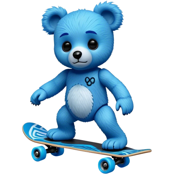 3D, adorable little Pixar style blue neon punk teddy bear on a skateboard, ultra detailed, each lash, eye, and strand of fur is shown in stunning detail as though captured in a timeless photograph, rich textures, visually rich, so lifelike it feels like it could leap off the page at any momen emoji