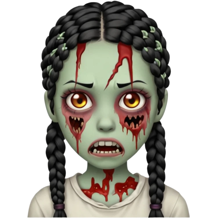 make a zombie half ruined mouth girl with black braids emoji