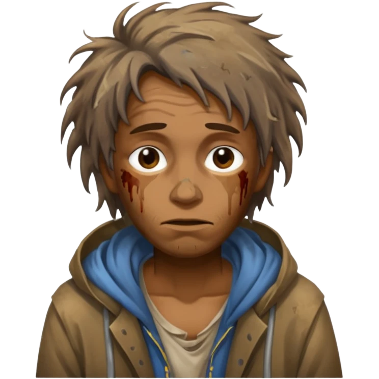 very dirty looking homeless person very very dirty and smelly looking face only, not old with stains everywhere and messy hair emoji