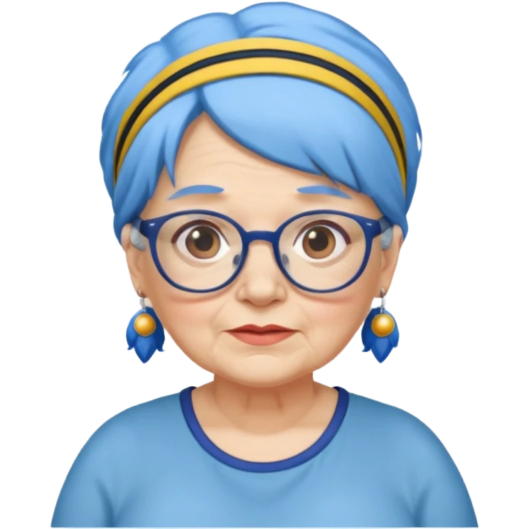 fat old woman with blue hair and glassess and headband emoji