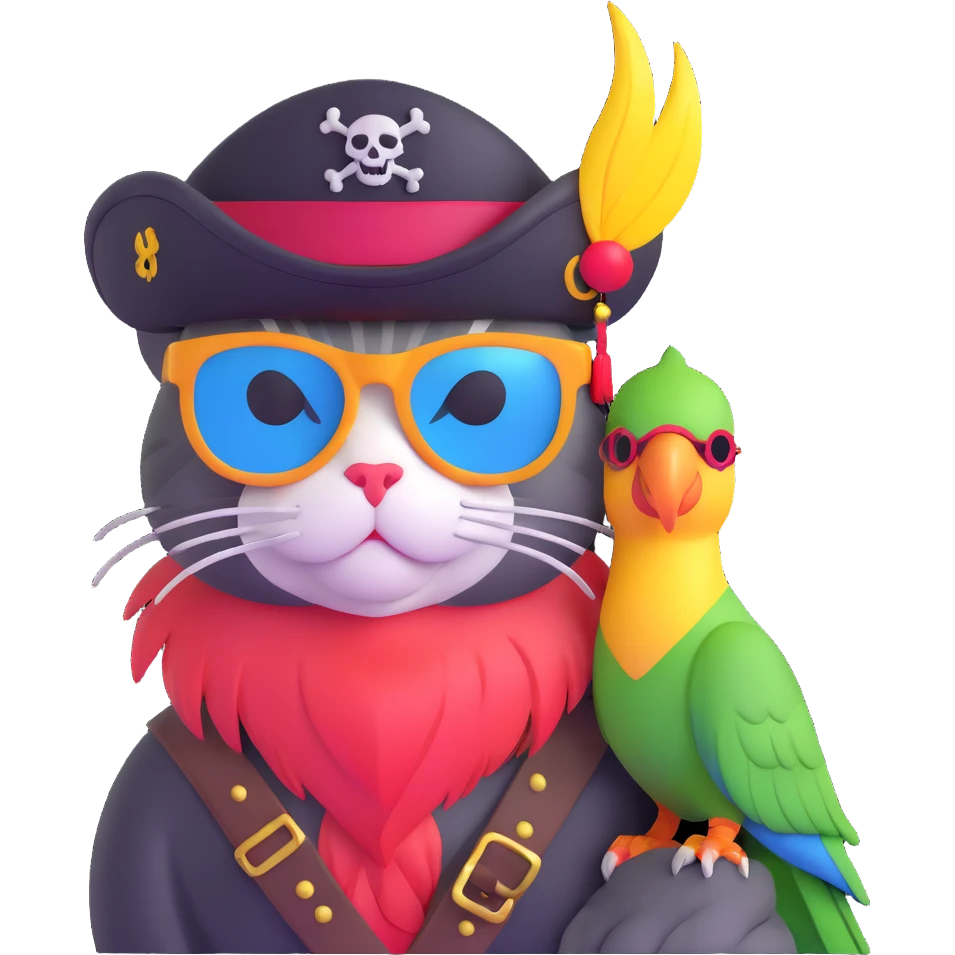 cat with sunglasses, pirate hat, and a parrot on shoulder emoji