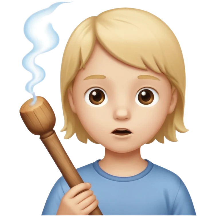 A white child blows his lips into a stick emoji